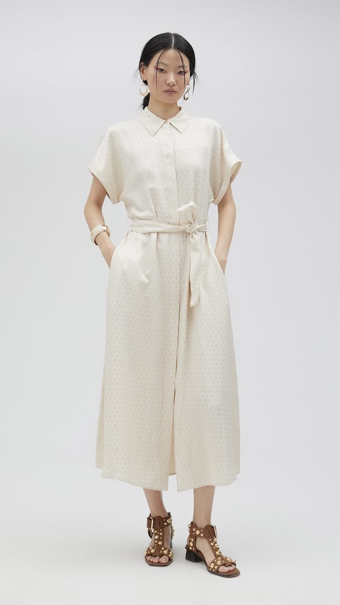 Satin Shirt Dress In Cream