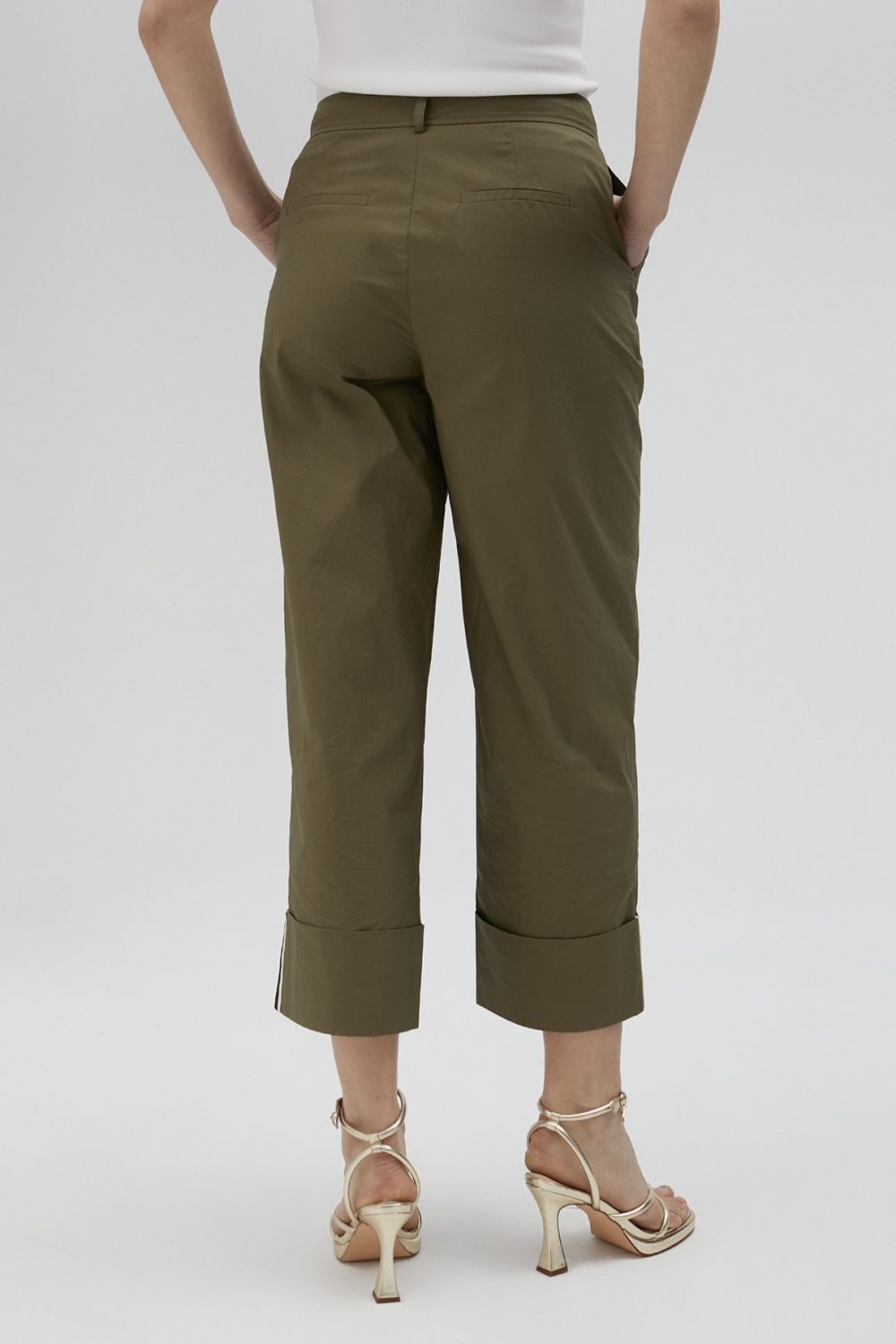 Poplin Khaki Trousers with Turn-ups