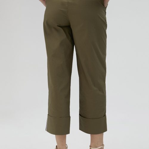 Poplin Khaki Trousers with Turn-ups