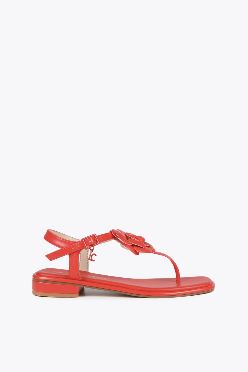 Red Sandals with Toe Dividers and Flower Detail