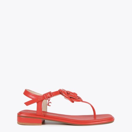 Red Sandals with Toe Dividers and Flower Detail