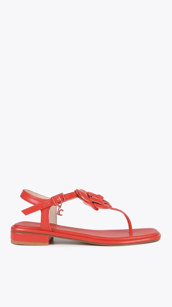 Red Sandals with Toe Dividers and Flower Detail