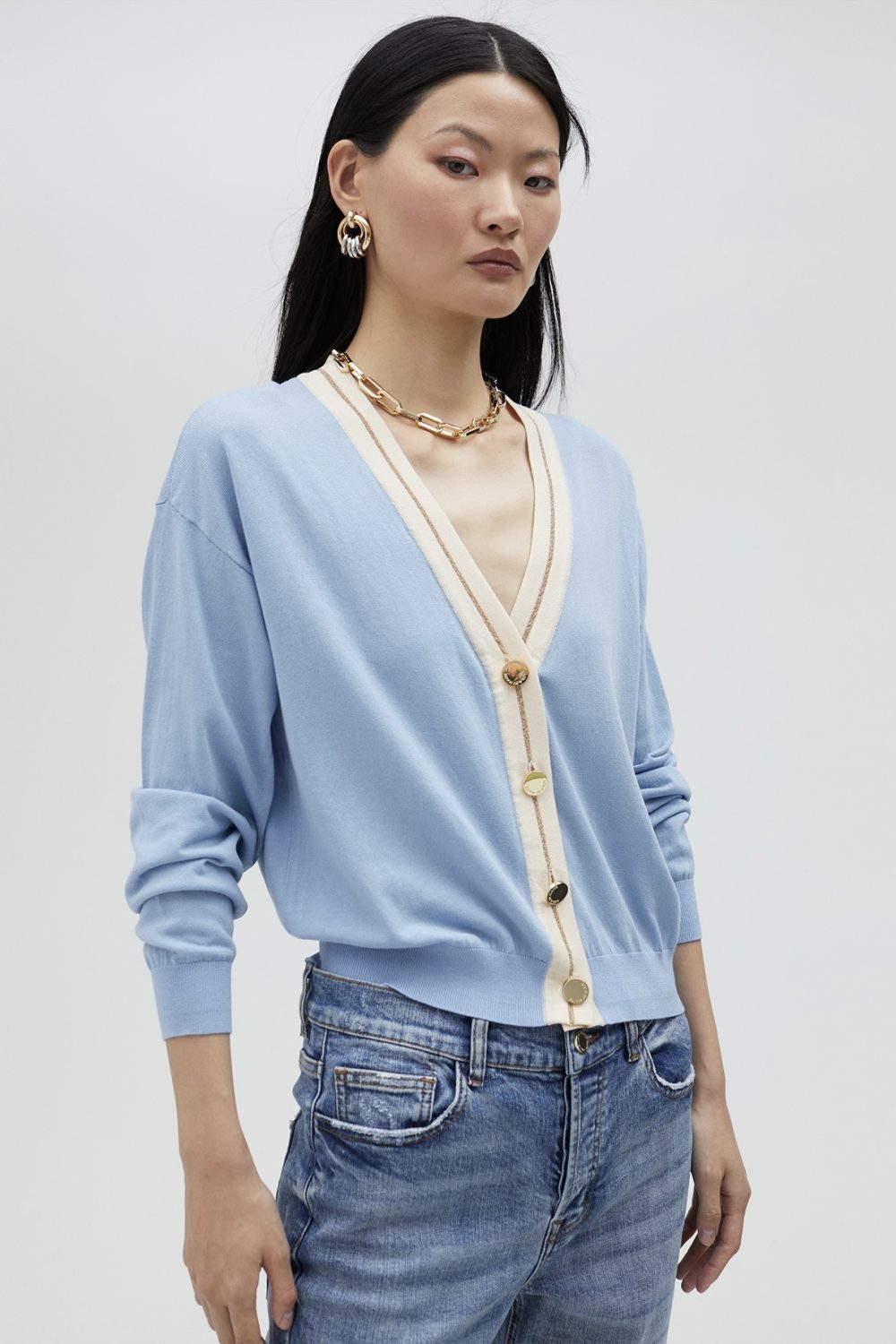 Basic Contrast Cardigan Light Blue