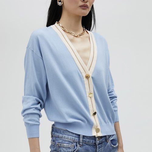 Basic Contrast Cardigan Light Blue