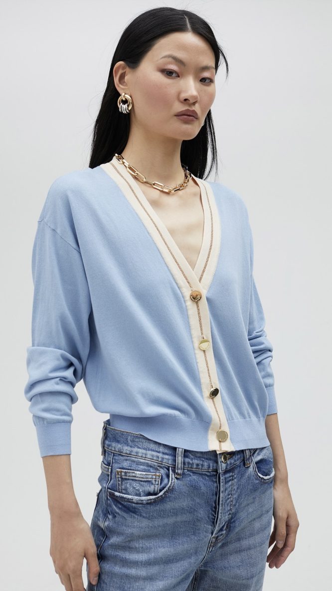 Basic Contrast Cardigan Light Blue