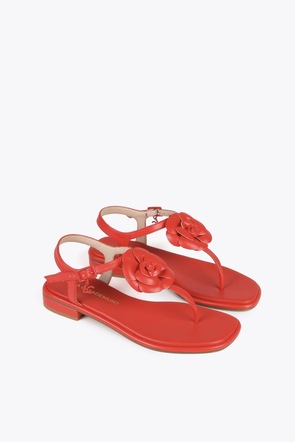 Red Sandals with Toe Dividers and Flower Detail