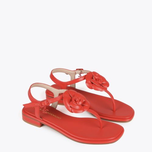Red Sandals with Toe Dividers and Flower Detail