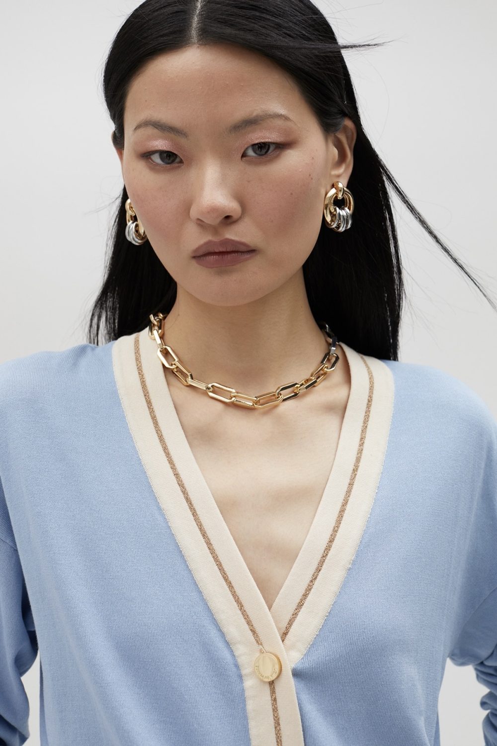 Basic Contrast Cardigan Light Blue