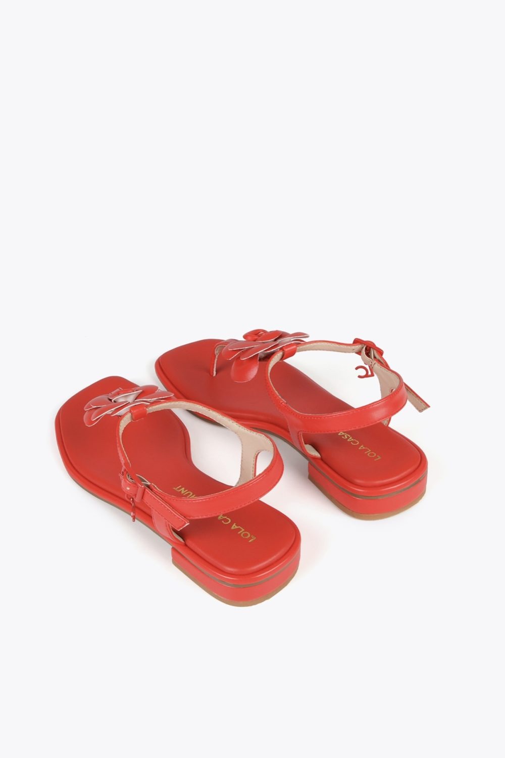 Red Sandals with Toe Dividers and Flower Detail