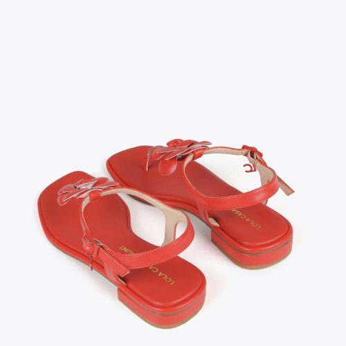 Red Sandals with Toe Dividers and Flower Detail