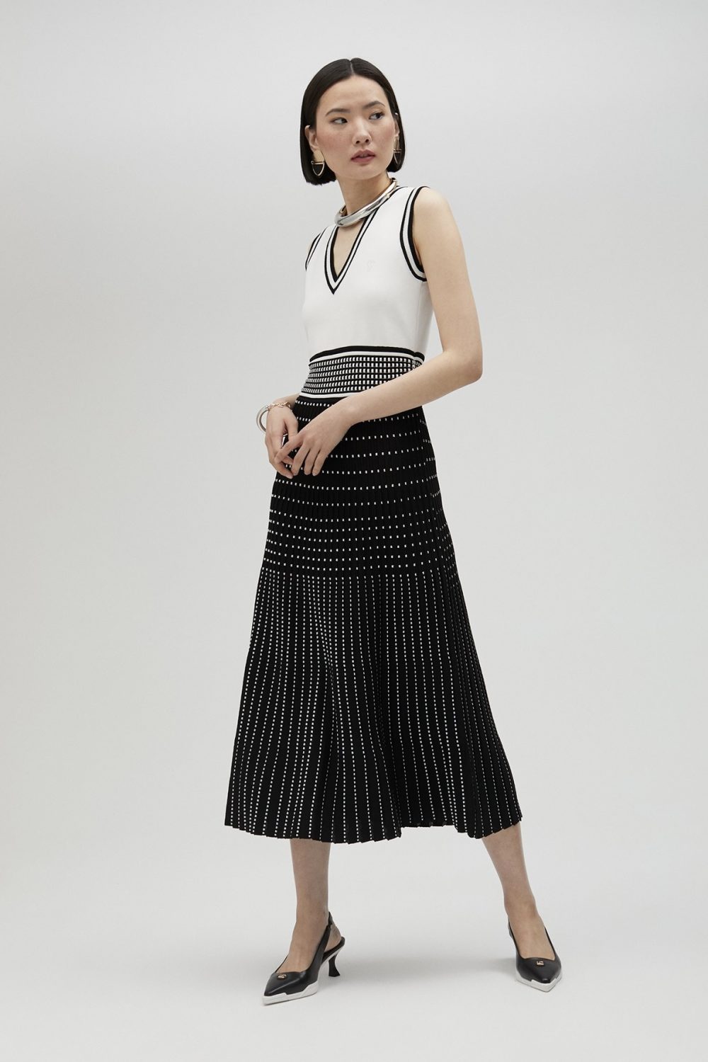 Pleated-effect knit dress