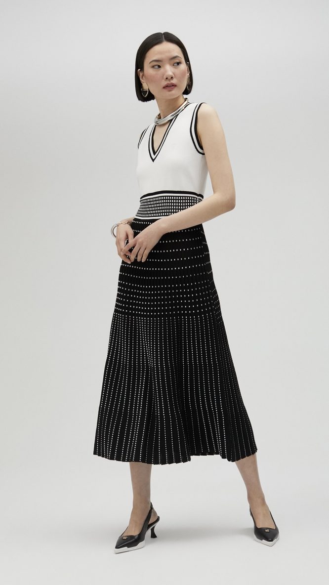 Pleated-effect knit dress