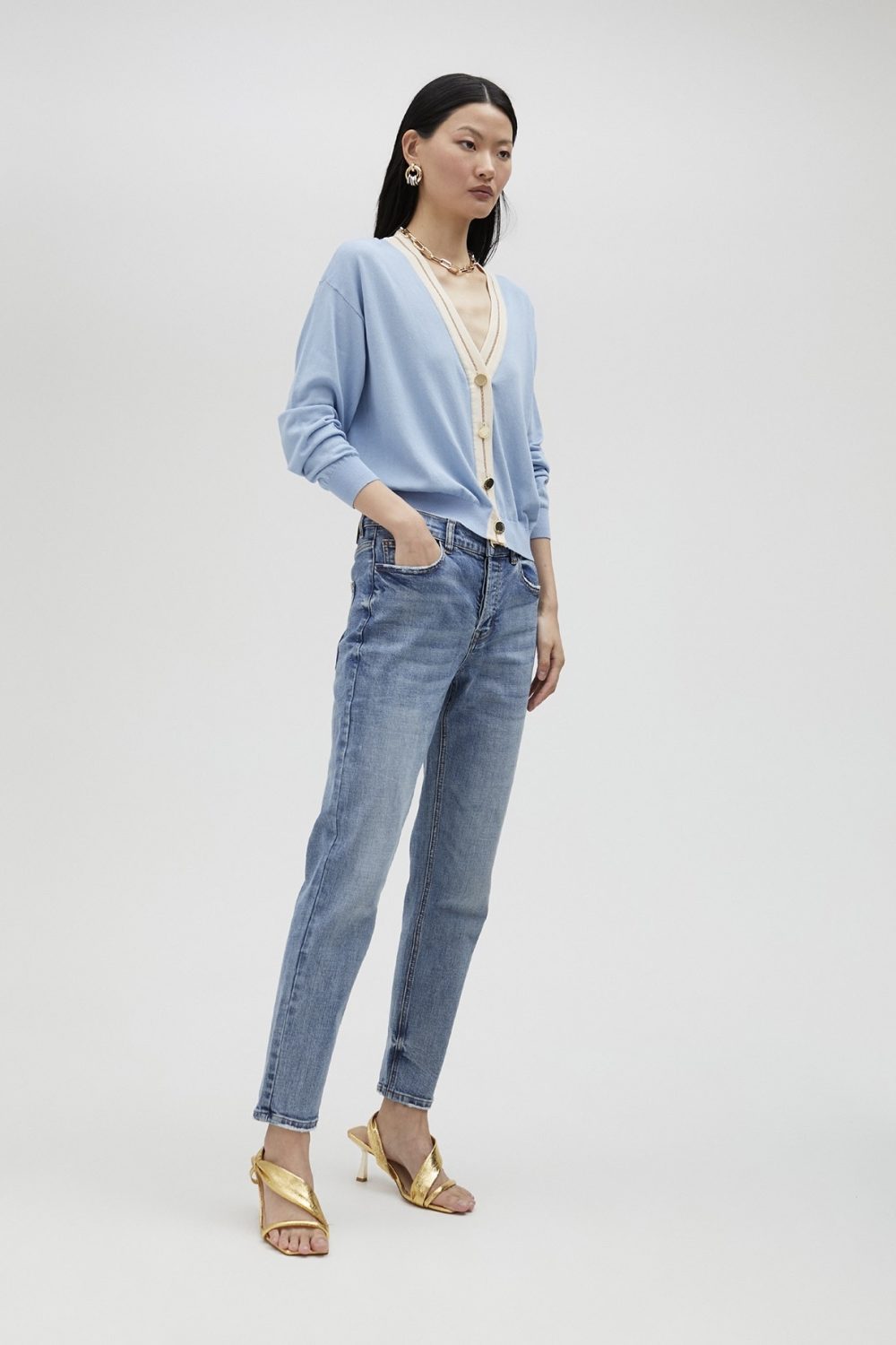 Basic Contrast Cardigan Light Blue