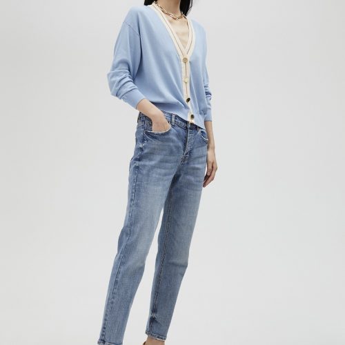 Basic Contrast Cardigan Light Blue