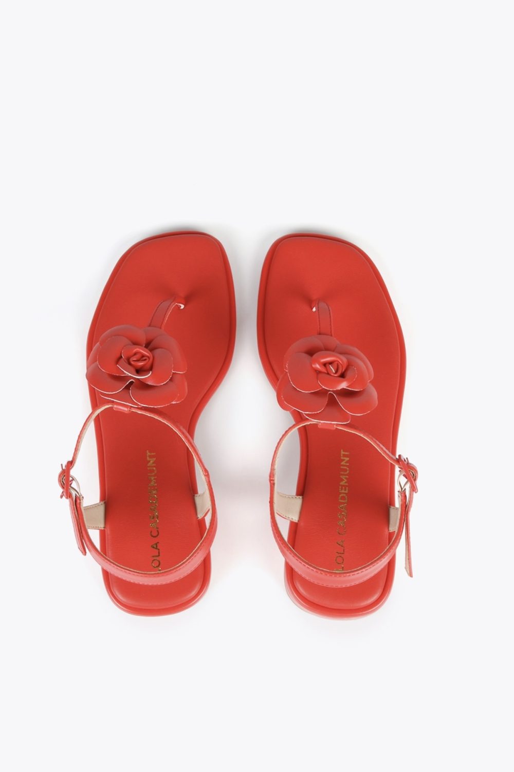 Red Sandals with Toe Dividers and Flower Detail