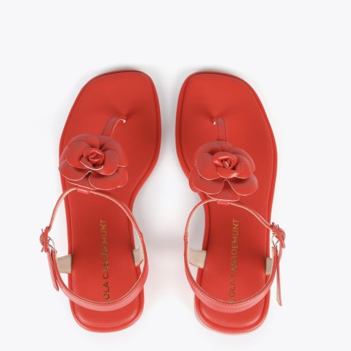 Red Sandals with Toe Dividers and Flower Detail
