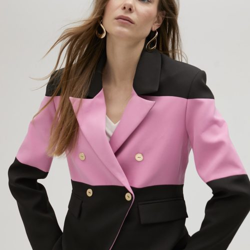 Pink & Black Double-Breasted Blazer