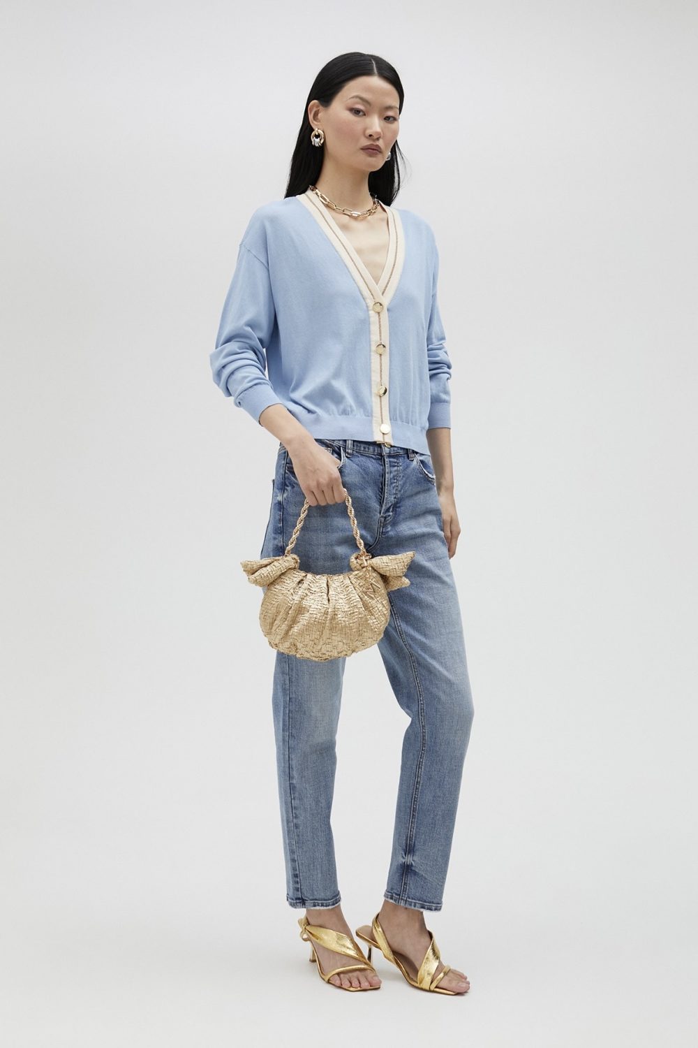 Basic Contrast Cardigan Light Blue