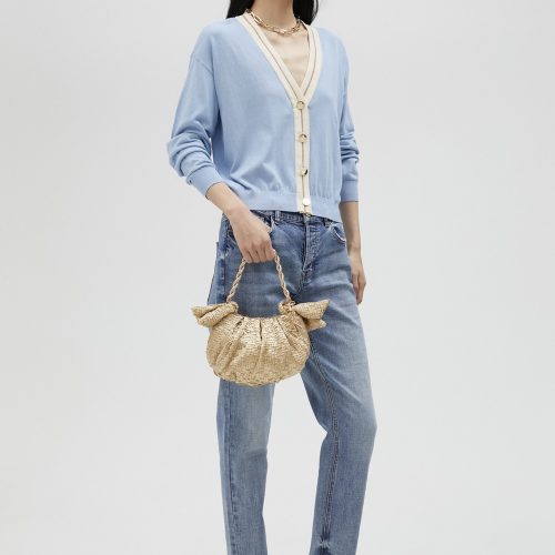 Basic Contrast Cardigan Light Blue