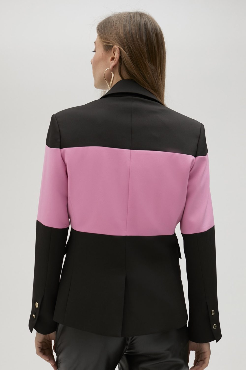 Pink & Black Double-Breasted Blazer