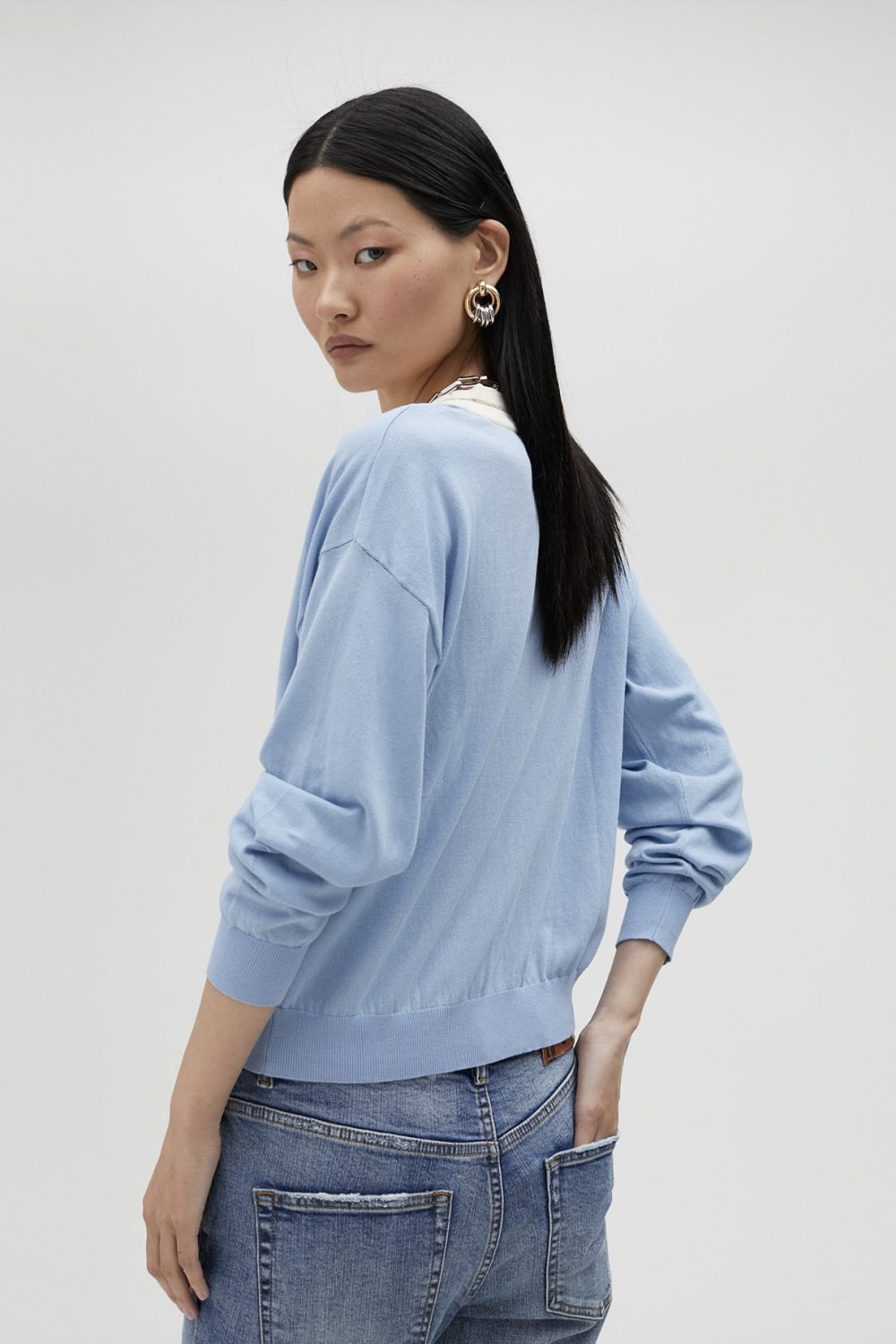 Basic Contrast Cardigan Light Blue