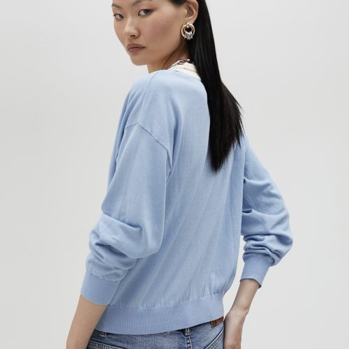Basic Contrast Cardigan Light Blue