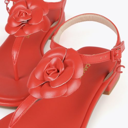 Red Sandals with Toe Dividers and Flower Detail