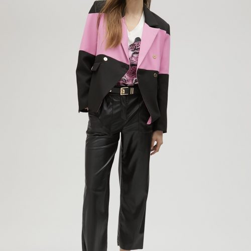 Pink & Black Double-Breasted Blazer