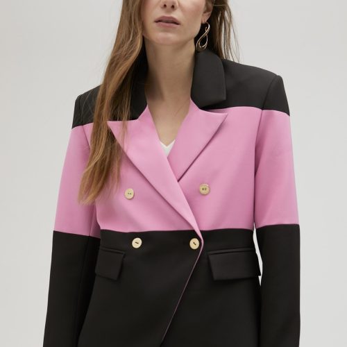 Pink & Black Double-Breasted Blazer