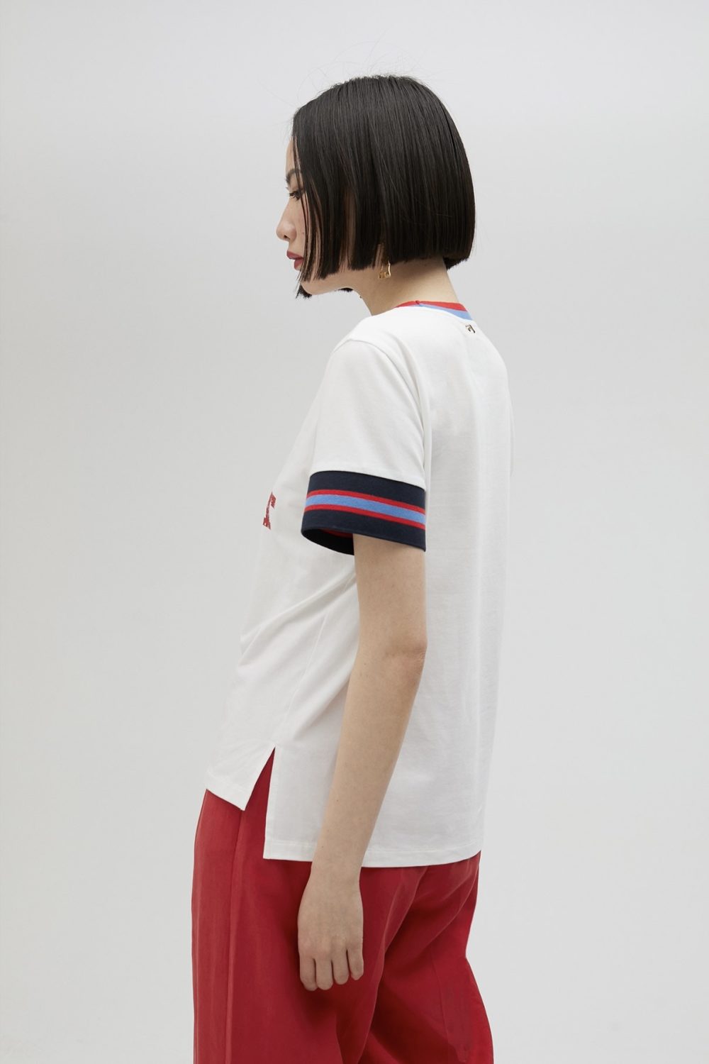 T-Shirt with Striped Sleeves