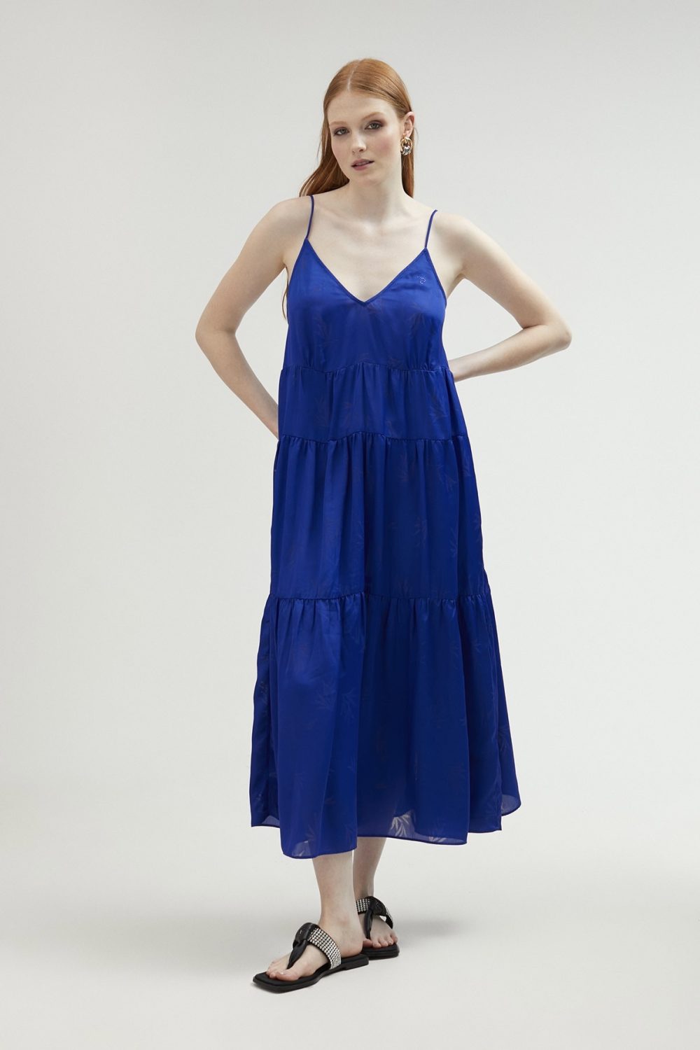 Ruffled Strappy Dress Blue