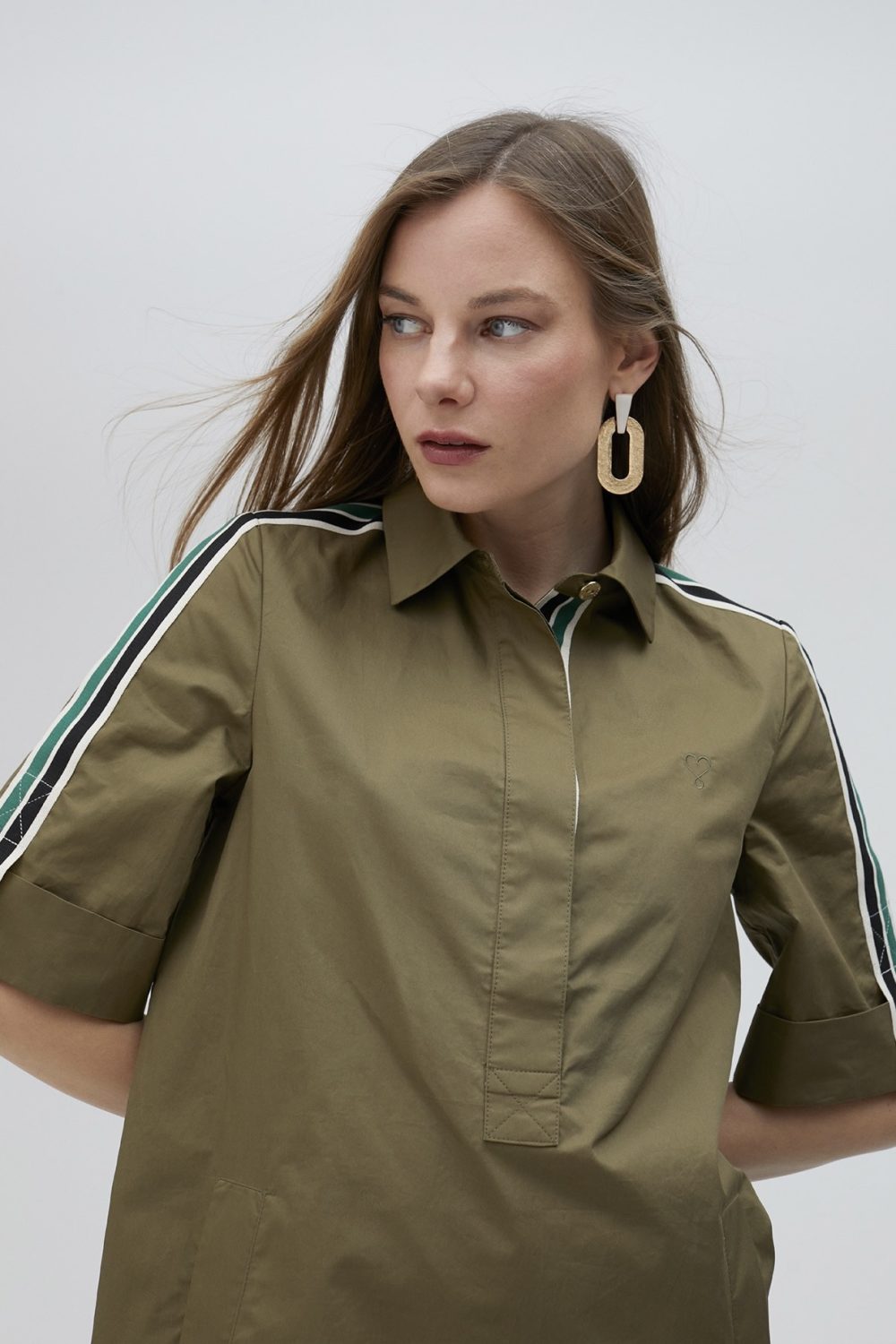 Poplin Khaki Mini Shirt Dress