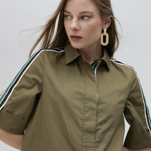 Poplin Khaki Mini Shirt Dress