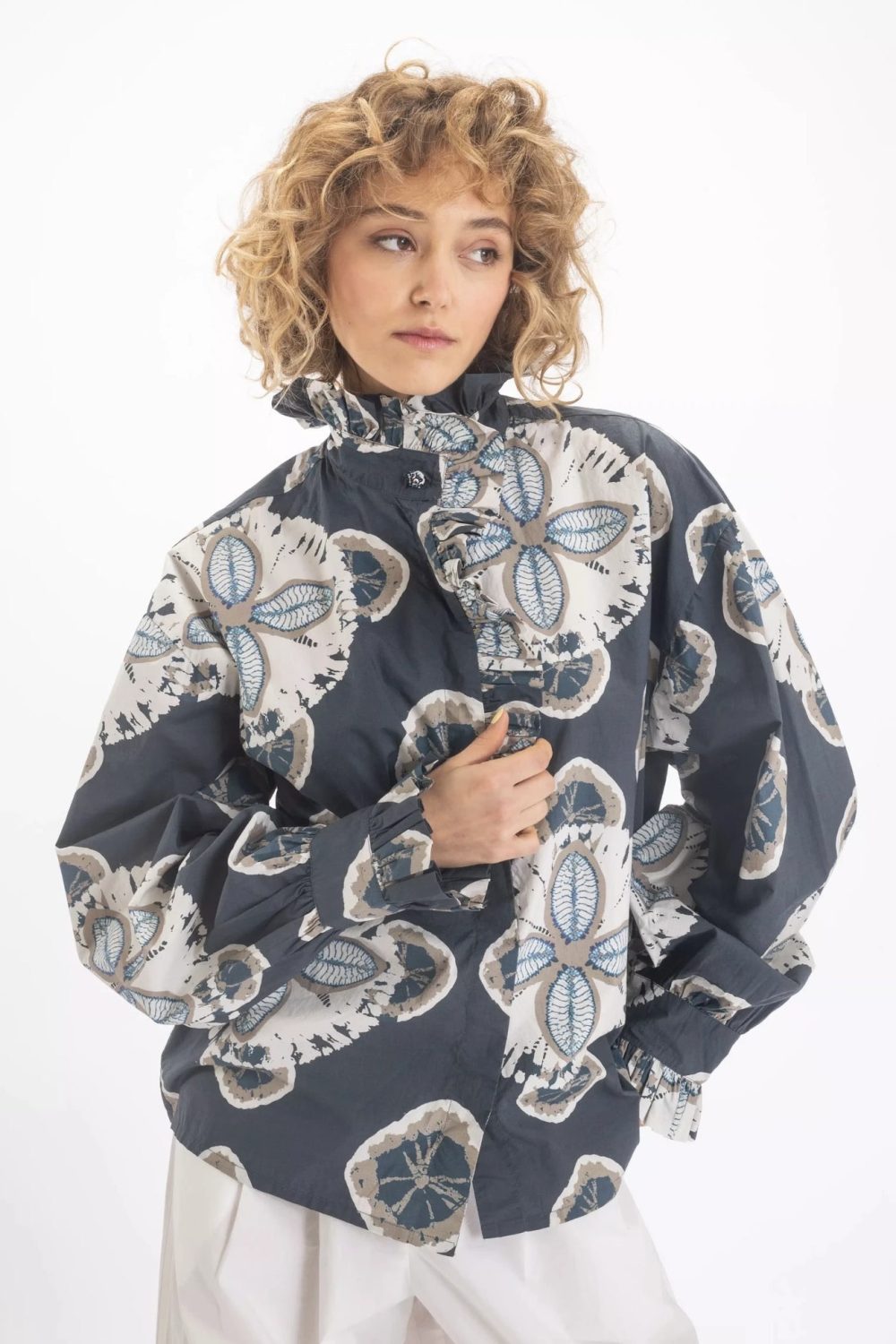 εικόνα-5 Vishnu Floral Print Charcoal Shirt