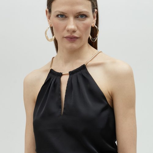 Halter Black Top With Chain