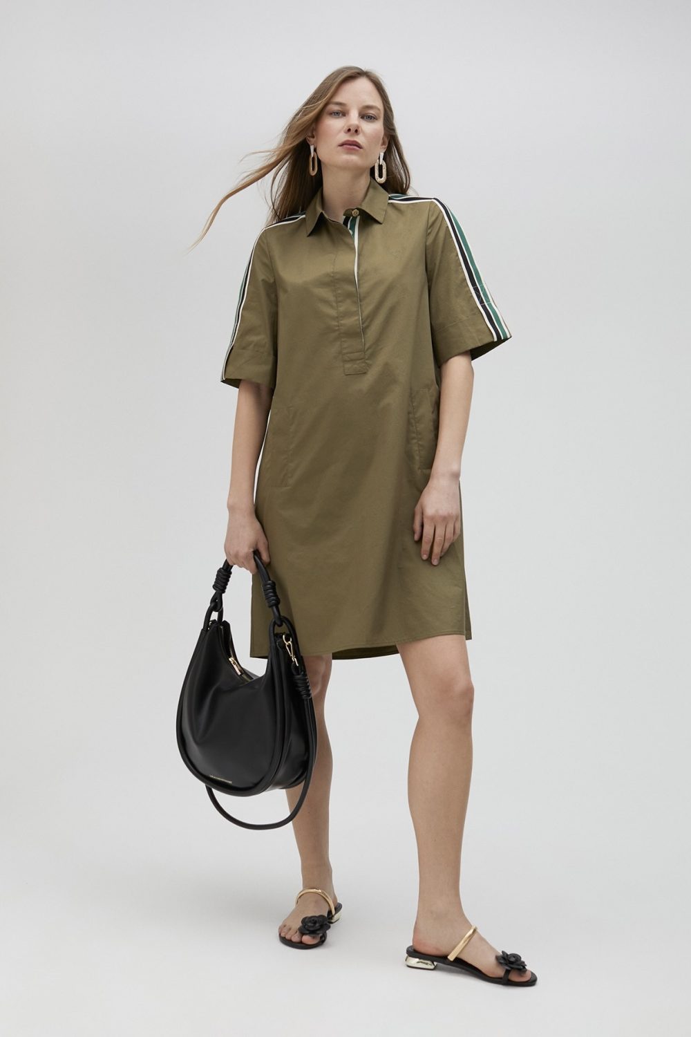 Poplin Khaki Mini Shirt Dress