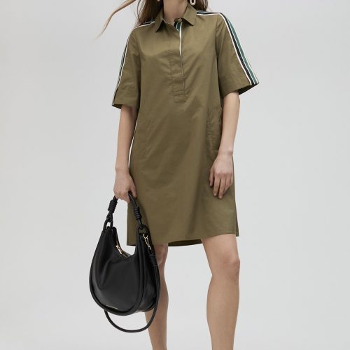 Poplin Khaki Mini Shirt Dress