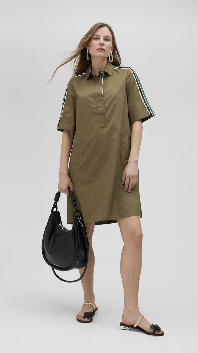 Poplin Khaki Mini Shirt Dress