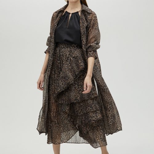 Pleated Animal Print Skirt With Ruffles