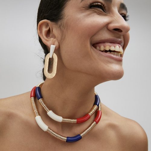 Double Necklace with Colored Acrylic Pieces