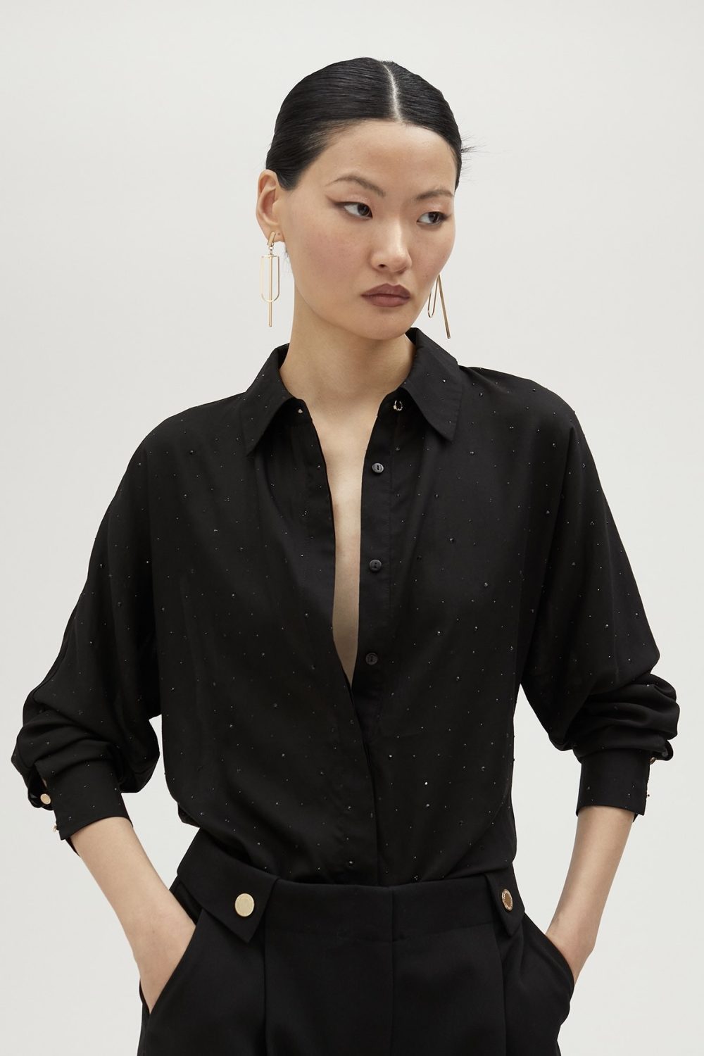 Black Shirt With Rhinestone Retail