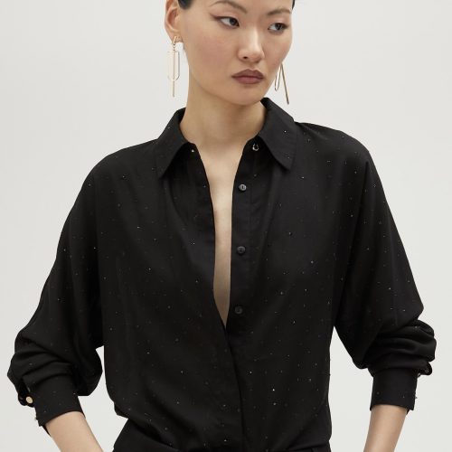 Black Shirt With Rhinestone Retail