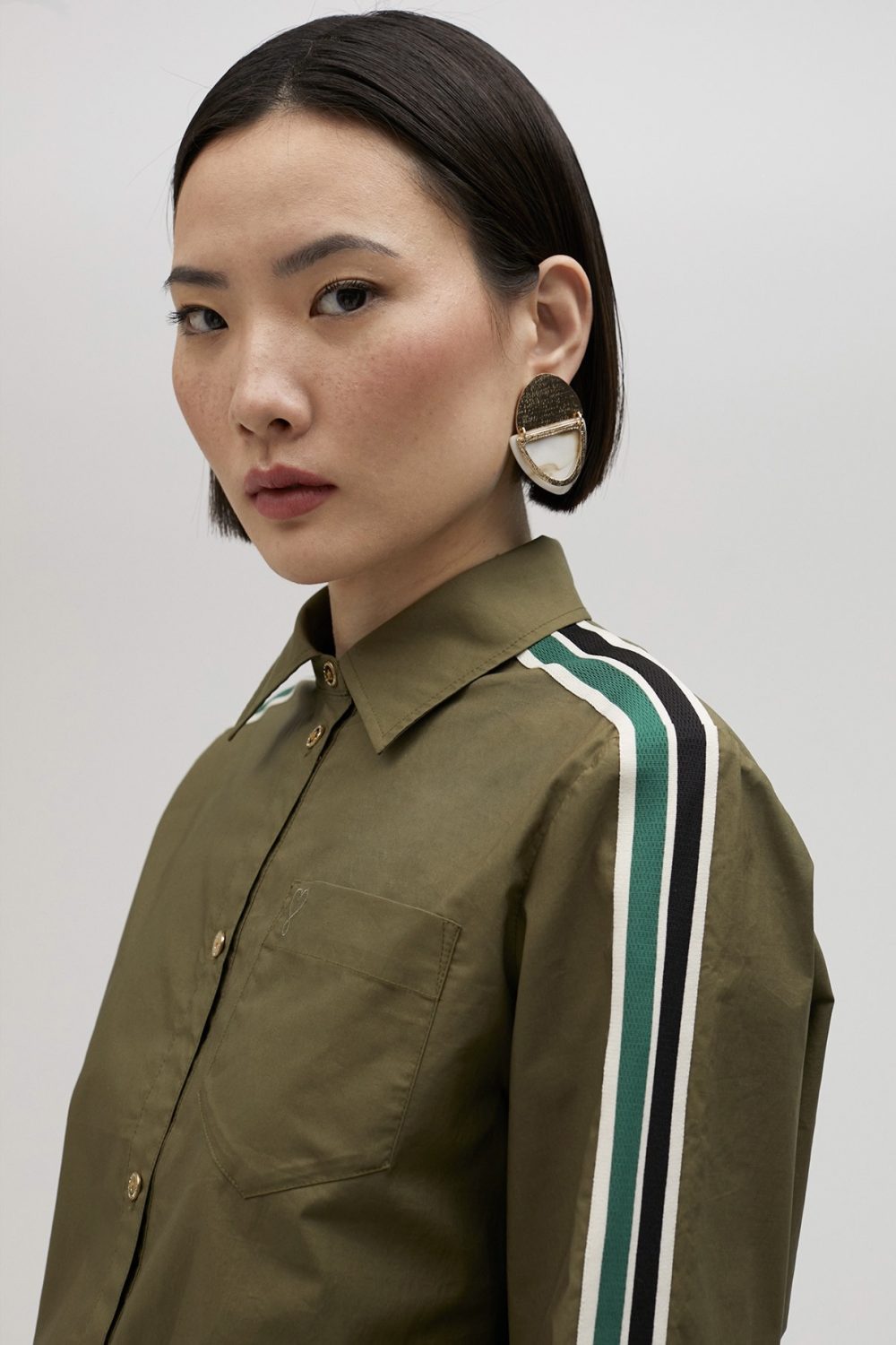 Elasticated Khaki Poplin Shirt