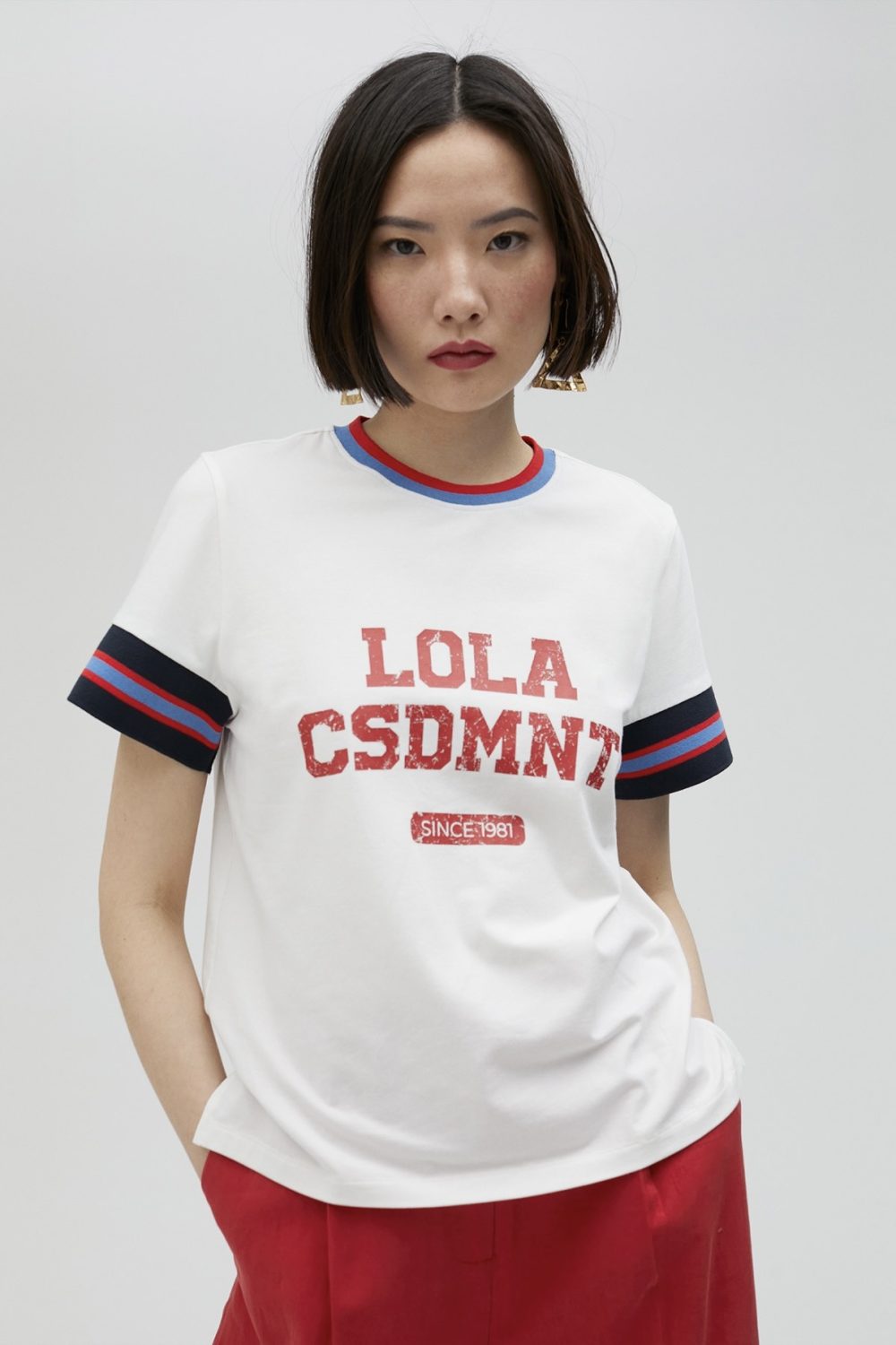 T-Shirt with Striped Sleeves