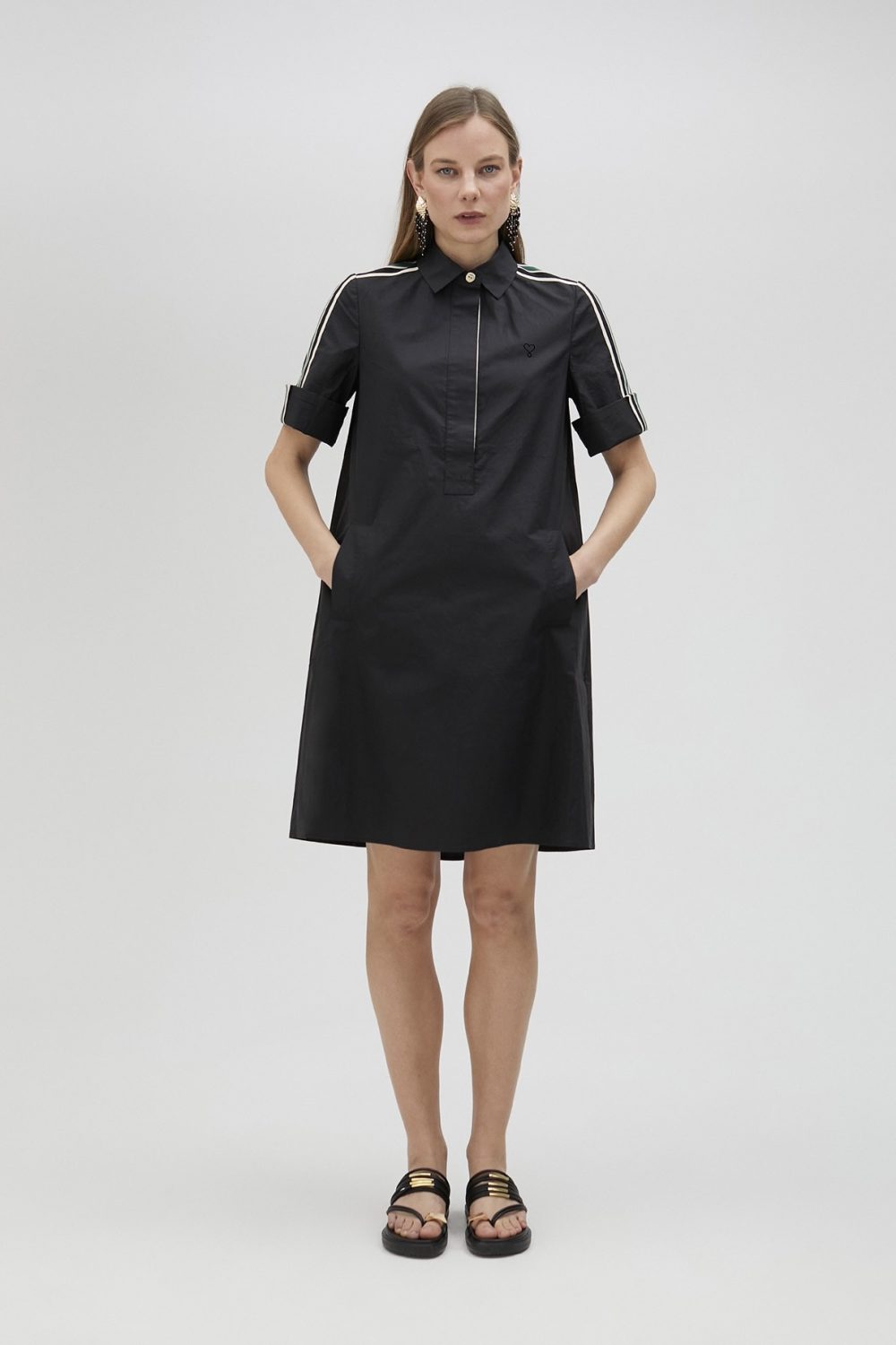 Poplin Black Mini Shirt Dress
