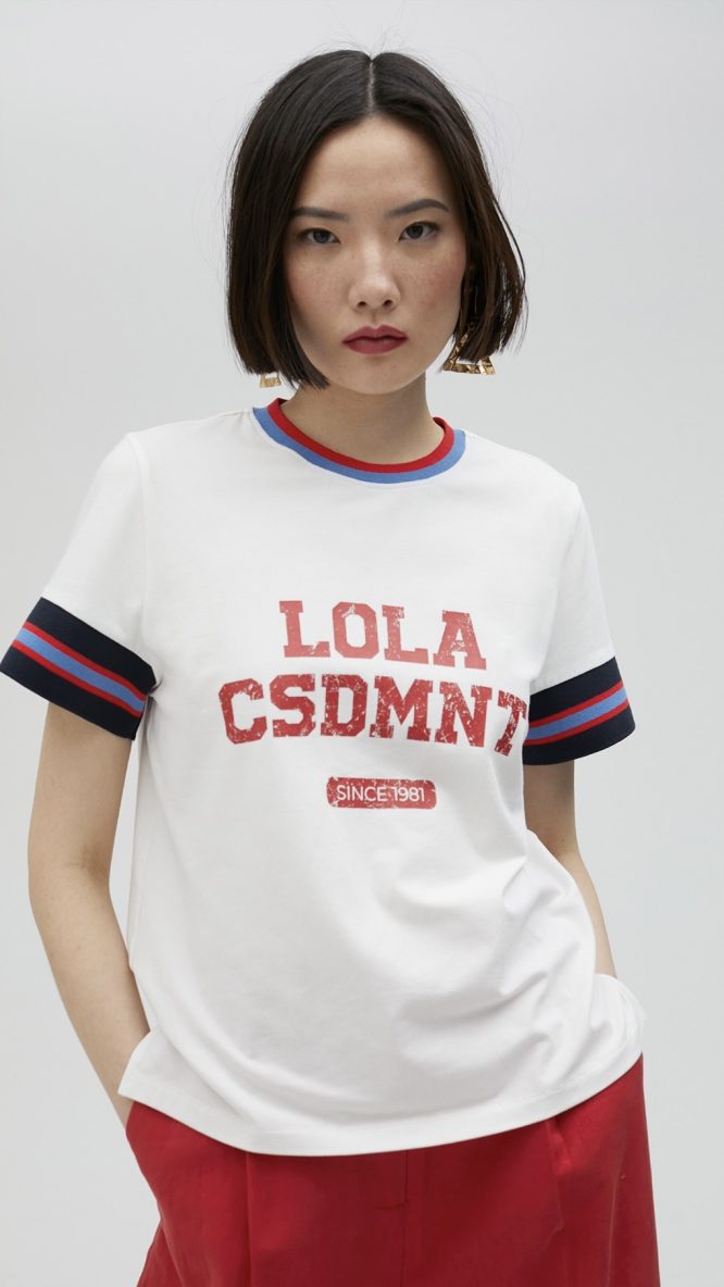 T-Shirt with Striped Sleeves