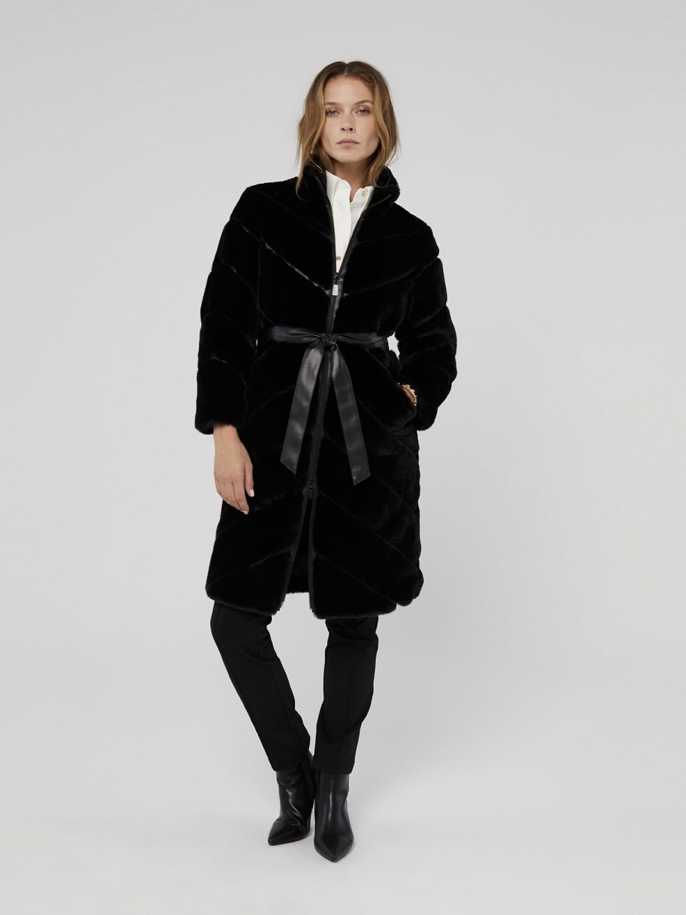 Contrast Faux  Fur Coat