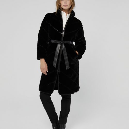 Contrast Faux  Fur Coat