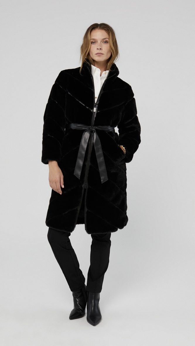 Contrast Faux  Fur Coat