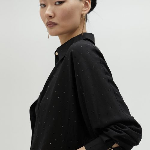 Black Shirt With Rhinestone Retail